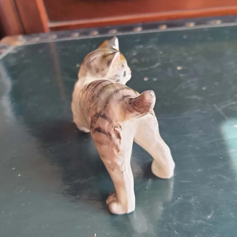 Vintage Adorable Tabby Cat Kitten Miniature Standing Figurine Porcelain Japan